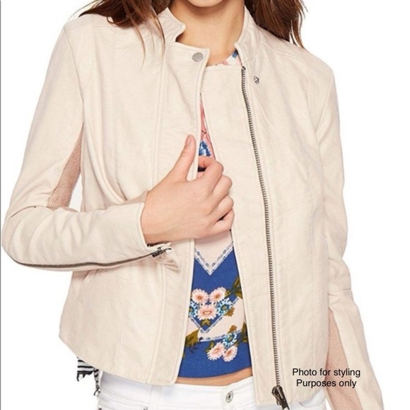 Free People Moto Jacket Blush Pink /Taupe Faux Vegan Leather Sz 4 - Picture 1 of 5